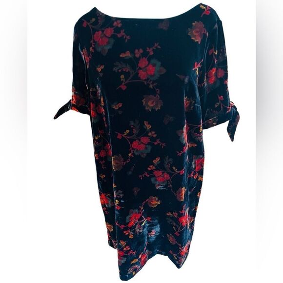Ann Taylor LOFT Velvet floral print split sleeve shift mini dress size S. - Picture 5 of 10